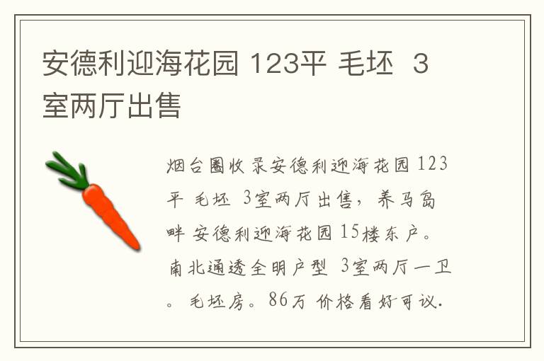 安德利迎海花園 123平 毛坯  3室兩廳出售